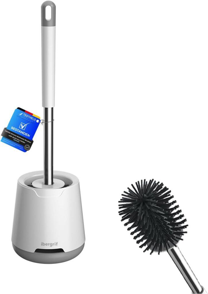 Ibergrif Silicone toilet brush and holder – White/Grey