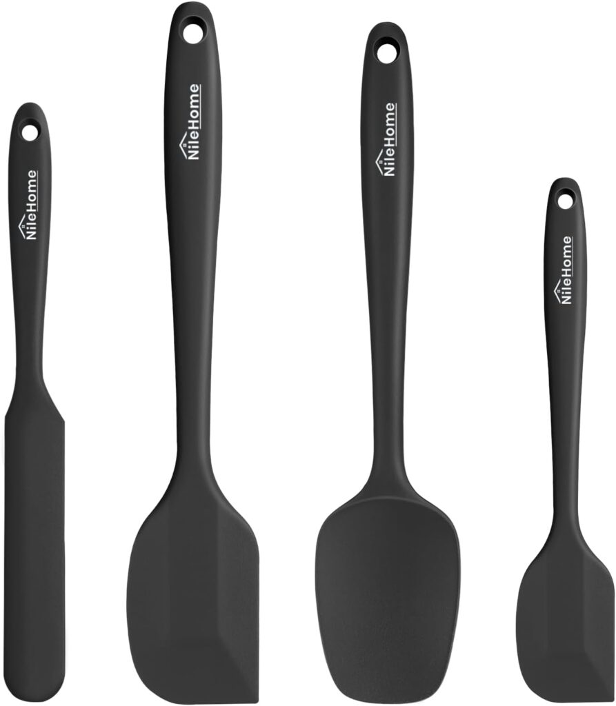 NileHome Silicone Spatula Set, High Heat-Resistant Premium BPA-Free One Piece Seamless Design – 4 pack – Black