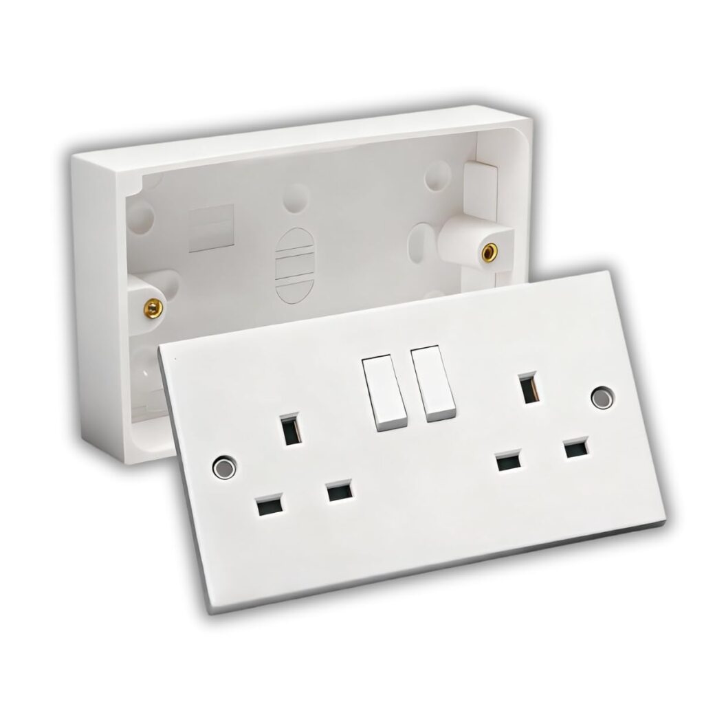 NANDEYIBI Double switched mains socket with pattress – White