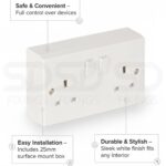 NANDEYIBI Double switched mains socket with pattress – White - Image 5