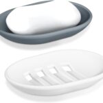 Alyvisun Silicone Soap Dishes, 2pcs Soap Dish with Drainage – Grey, White