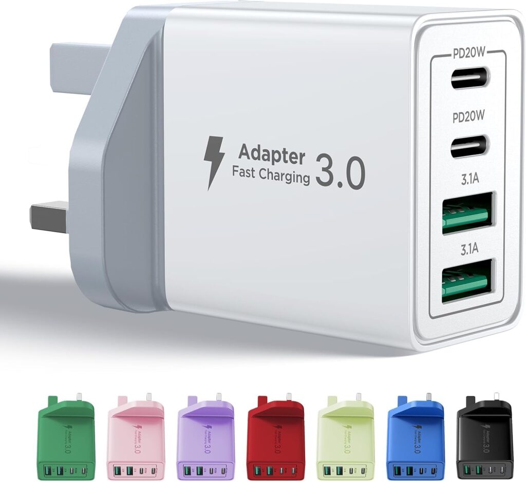 Aioneus Four-port 40W USB-C/USB-A UK mains charger – White