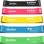 Gritin Resistance Bands Set, 5 Strength Levels, Carrying Case – Green - Blue- Yellow - Red - Black