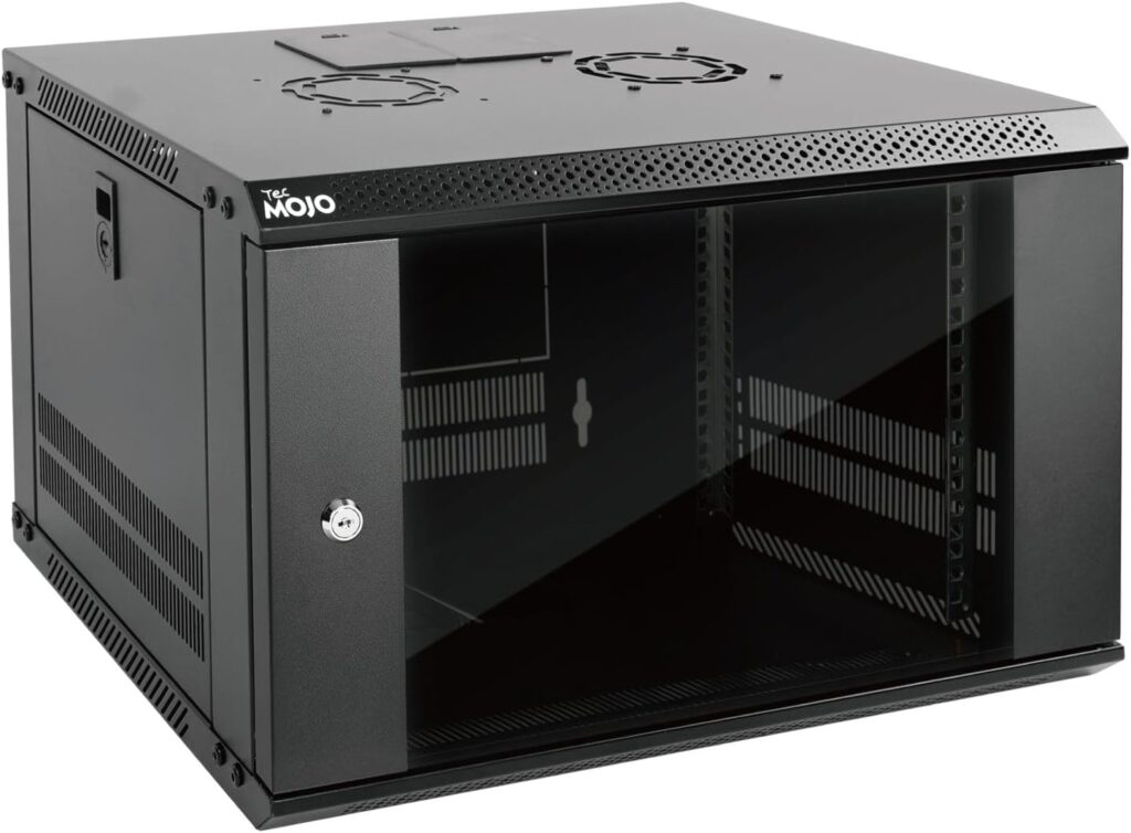 Wall-mount network equipment cabinet – 6U Glass Door – Black