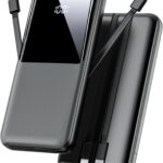 CFIAI 15000mAh portable charger with built-in charging cables – Black