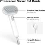 aumuca Cat Dog Brush with Release Button – White - Image 2