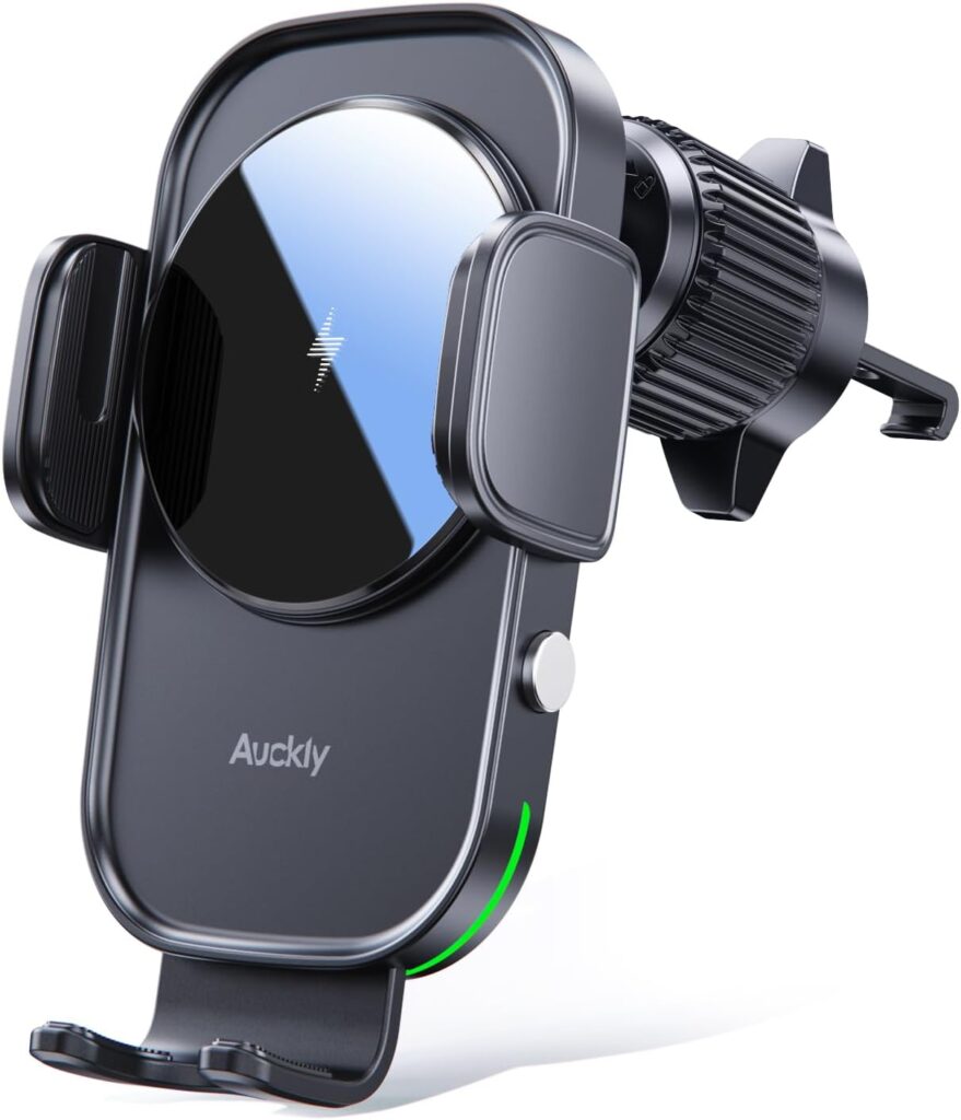 Auckly Wireless Car Charger, [Electromagnetic Sense] Qi 15W Fast in Car Wireless Charger Automatic Sensor Phone Holder – Black