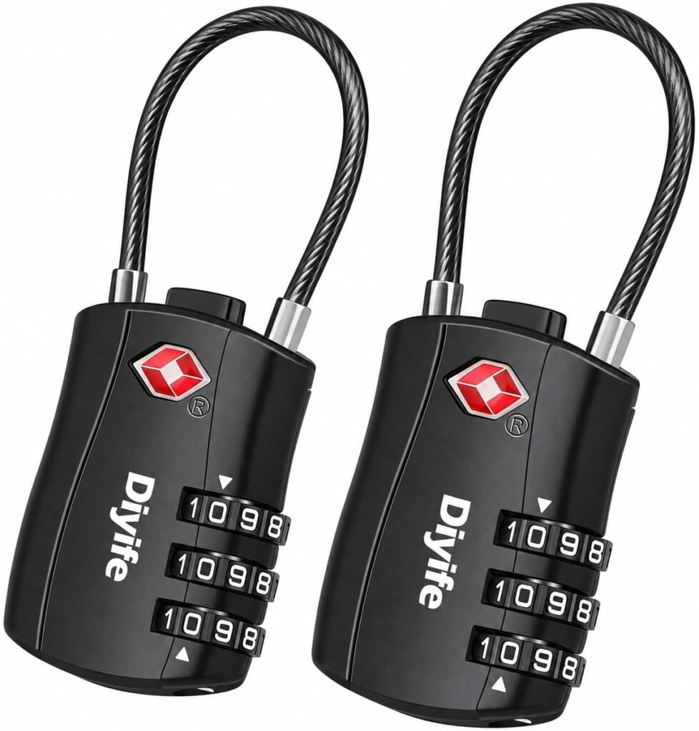 Diyife 3-Digit Combination Luggage Locks with Flexible Cable, 2-pack