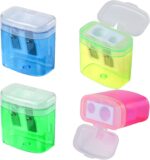 kuou Dual-hole manual pencil sharpeners with covers, 4 pack – Blue,Green,Multicolor,Red