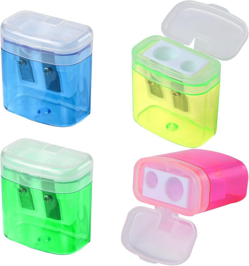 kuou Dual-hole manual pencil sharpeners with covers, 4 pack – Blue,Green,Multicolor,Red