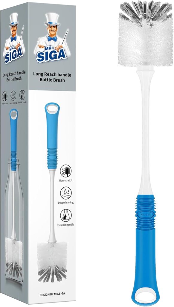 MR.SIGA Long Handle Bottle Brush, Non-Scratch Water Bottle Brush Cleaner – Blue