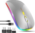 TEUREMI Wireless mouse rechargeable Dual Mode 2.4G & 5.0 Bluetooth Mouse for Laptop – Silver