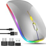 TEUREMI Wireless mouse rechargeable Dual Mode 2.4G & 5.0 Bluetooth Mouse for Laptop – Silver