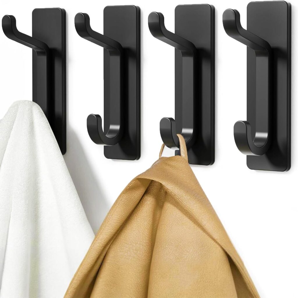 pickpiff Self Adhesive Hook, 6KG Extra Sticky and Strong, Black 4 Pack