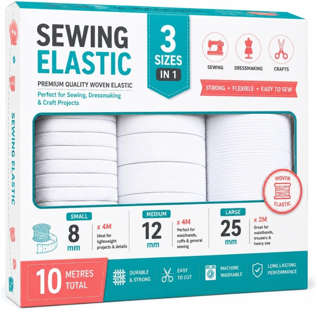 LND Gifts Woven dressmaking elastic – White – 3-pack