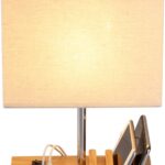 Bedside lamp with charging dock – Linen Shade