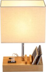 Bedside lamp with charging dock – Linen Shade