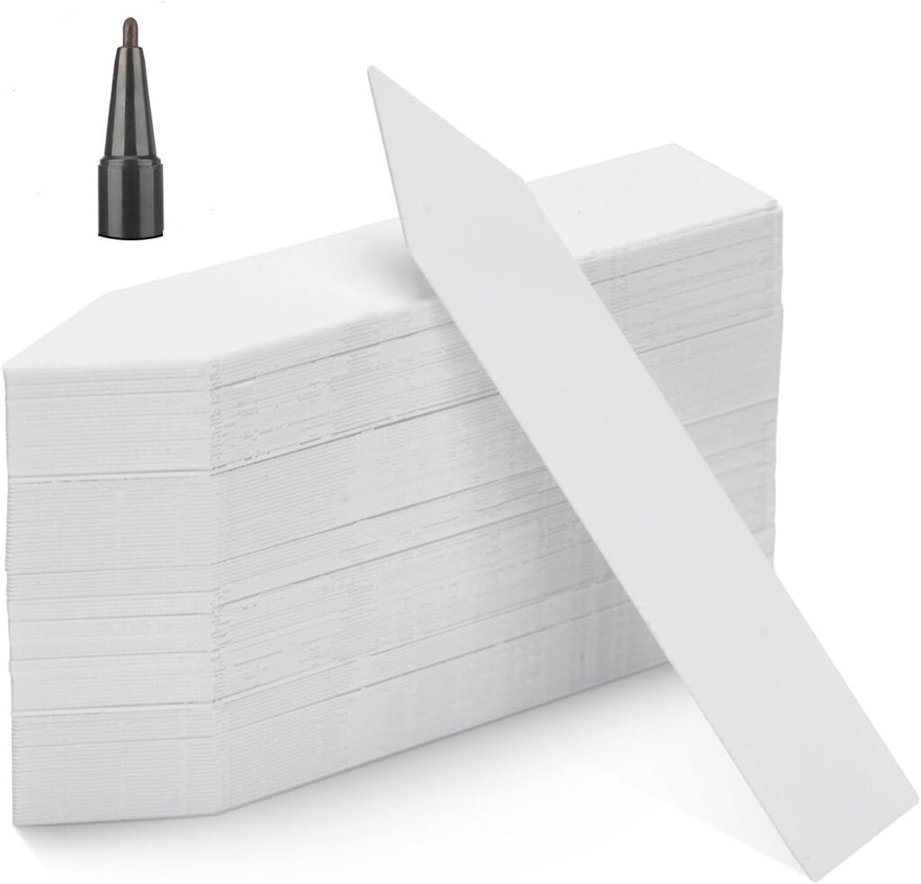 KINGLAKE 100Pcs White Plastic Plant Labels & Markers, 10x2cm, Waterproof, Reusable, Ideal for Herb, Seed, Flower, Potted Plants – 100-pack