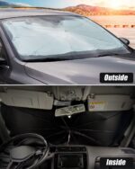 Mulor Sunshade for Car Windshield Foldable Sunshade Umbrella Car Front Window 360°Rotatable and Bendable Support Bar – Silver Black - Image 2