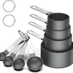 RUNZI Measuring cups and spoons set, 8 pieces, steel handles and black plastic heads – 236 ml