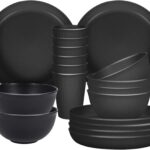 Sagiterra Plastic camping dinnerware set – Black – 18-pack