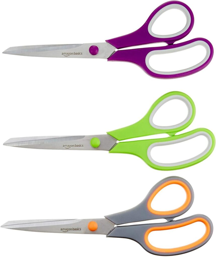 Amazon Basics stainless-steel utility scissors, 3 pack – Multicolor