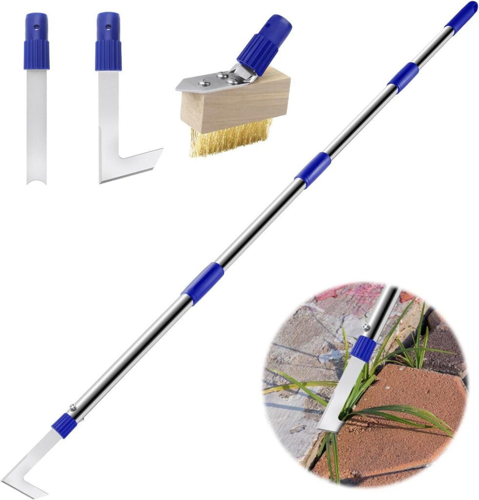 Long-handled patio weeding brush set