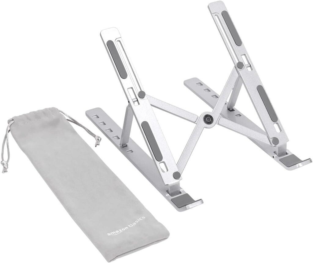 Amazon Basics Foldable 6-Angle Laptop Stand for 10–15.6-inch Devices, Silver