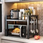 Expandable over-microwave shelf – Expandable Microwave Rack – Standard – Black / 2-tier