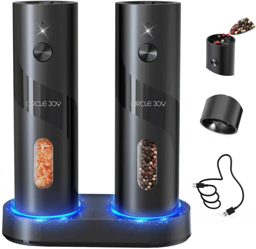 CIRCLE JOY Rechargeable empty spice-mill set – Black Set Charging Base – 110 ml