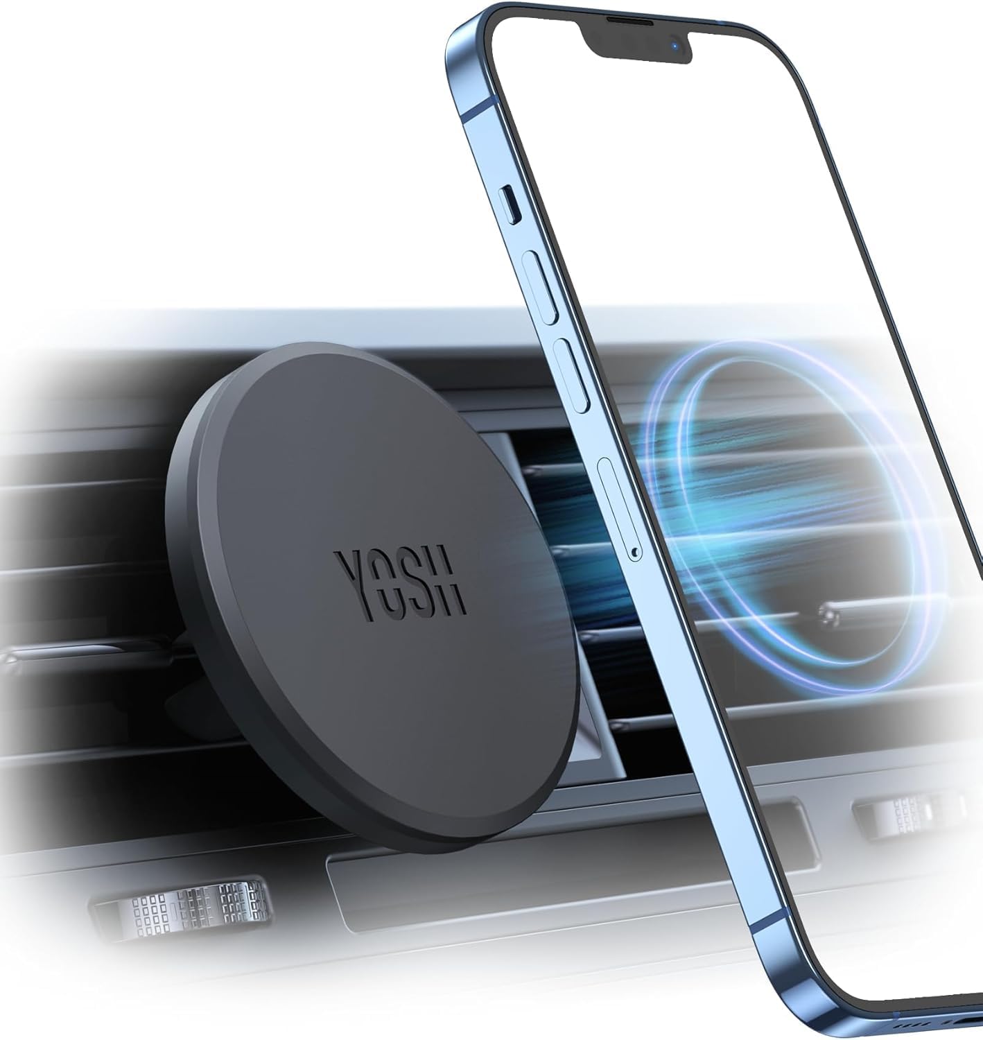 YOSH for MagSafe Car Mount Magnetic Car Phone Holder Air Vent for iPhone | 1s Installation & Full Rubber Protection, N55 Magnets for iPhone 17/16/15/14/… – ZA-KGHH-N5B5, Black YOSH for MagSafe Car Mount Magnetic Car Phone Holder Air Vent for iPhone – ZA-KGHH-N5B5 – Black - Image 1