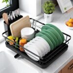 Kitsure large black dish drainer rack with cutlery holder