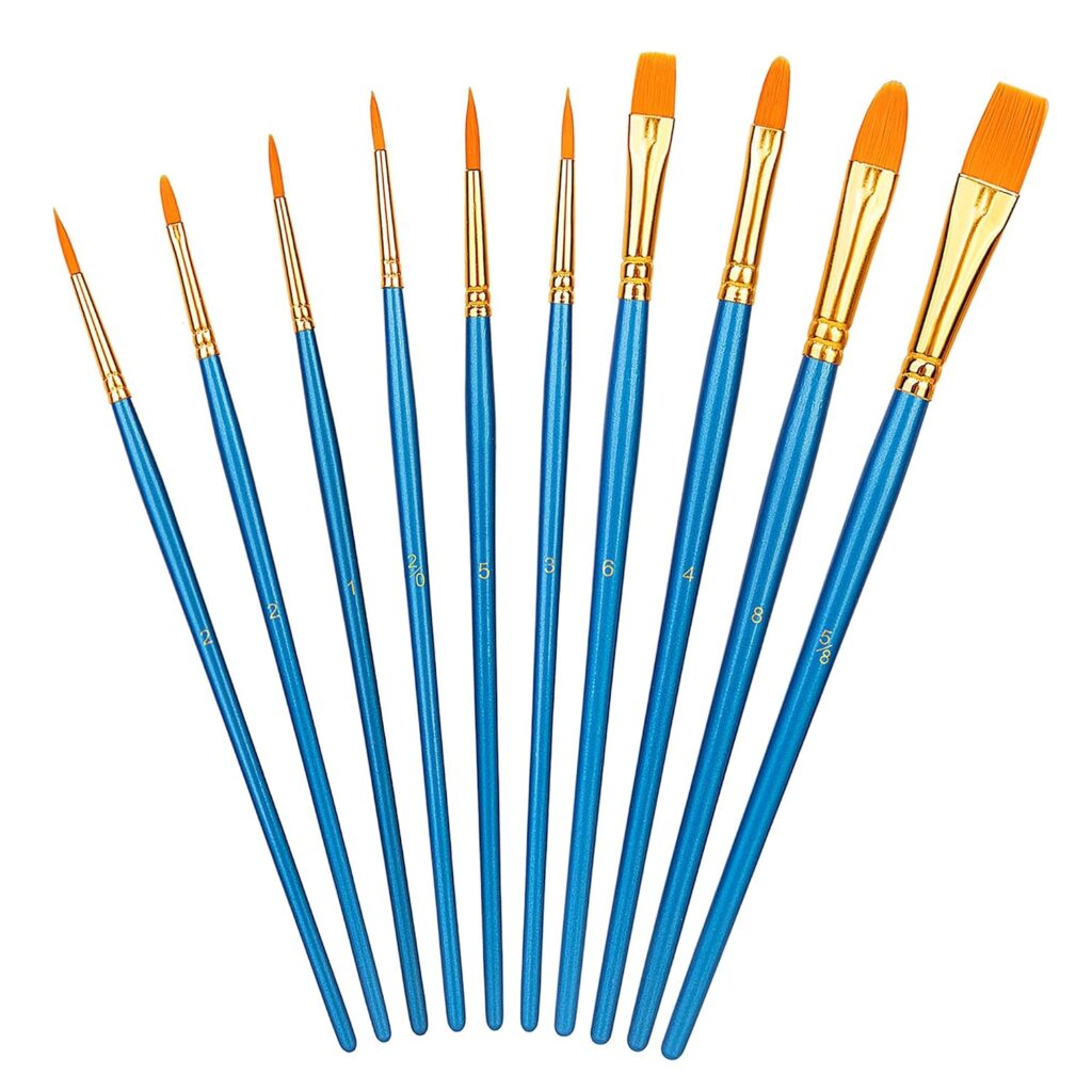 Amazon Basics Paint Brush Set, PBT Paint Brushes with Wood Handle – 6.9 to 7.7 inch – Blue