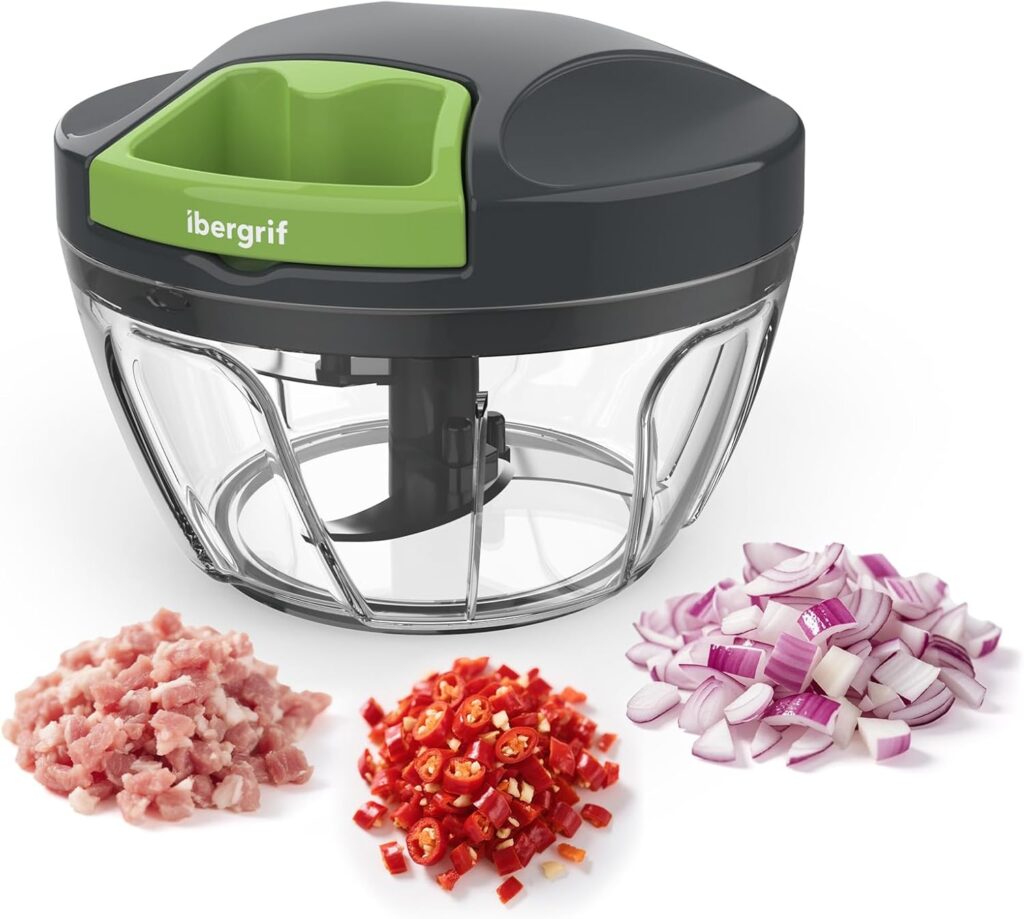 Ibergrif pull-cord manual food chopper – 500ml Black