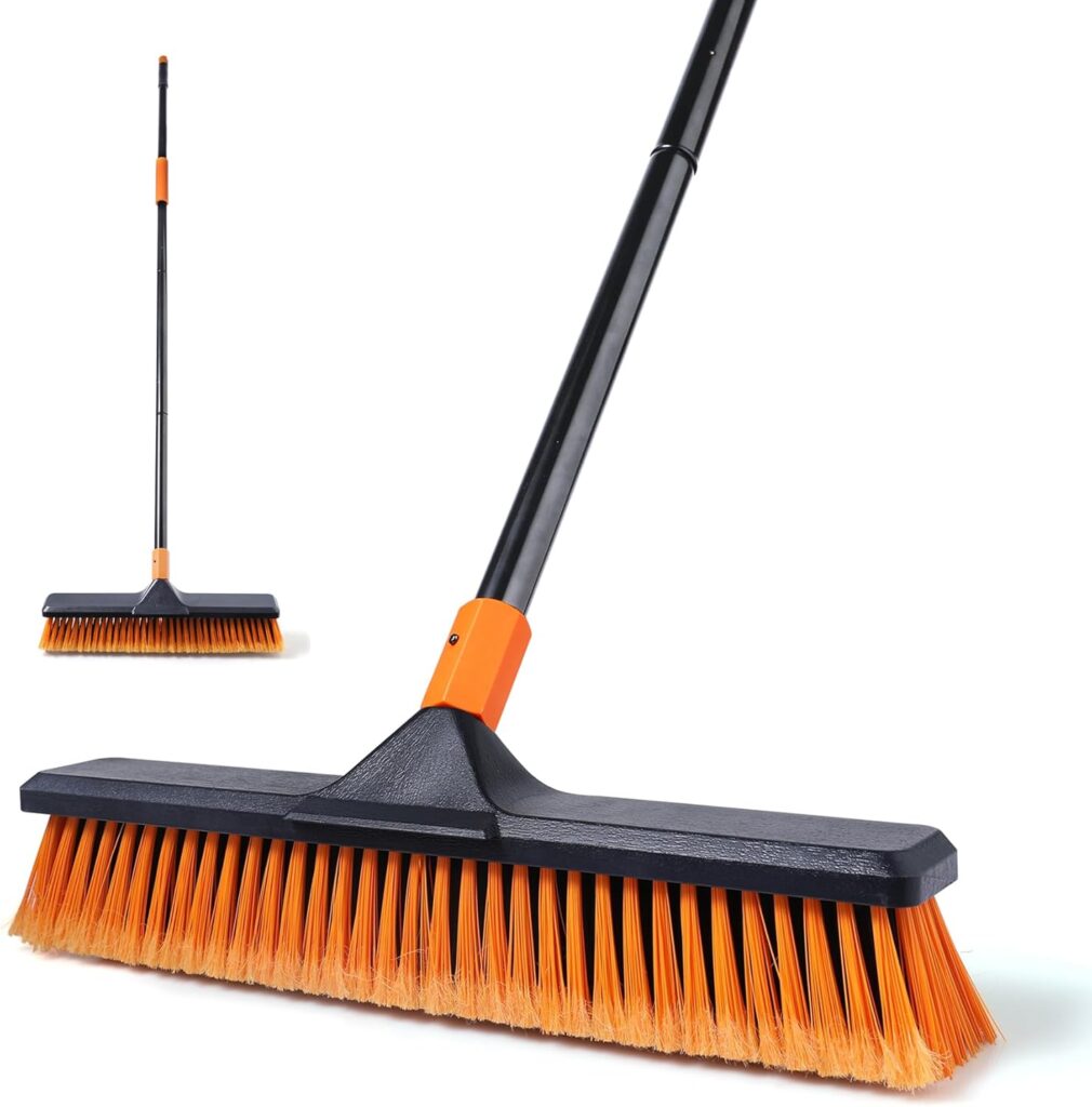CLEANHOME Wide stiff-bristle yard broom – Orange