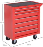 Wheeled metal drawer tool chest – 7 Drawers – Red - Image 3