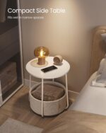 VASAGLE Round side table with fabric basket – VASAGLE LET223W10 – 45 x 50 cm – Matte White + Camel Brown - Image 4