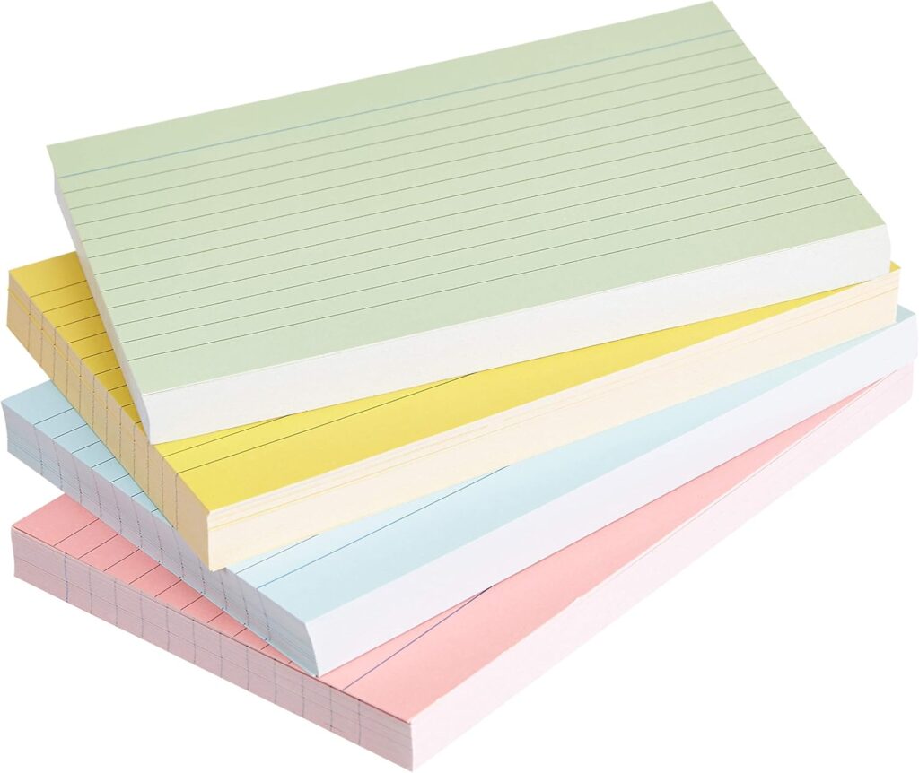 Amazon Basics ruled neon flash cards, 200 pieces – Pack of 200 – Assorted Neon