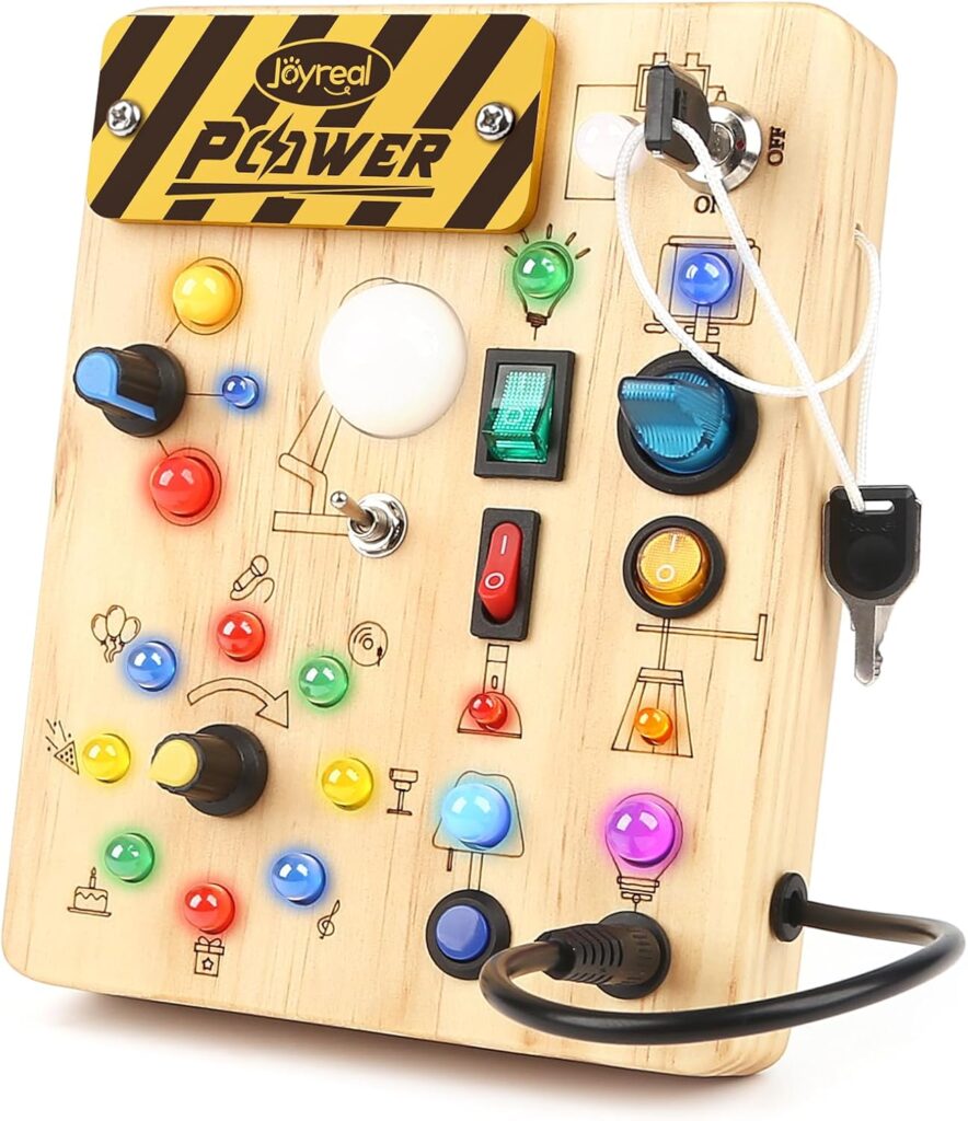 Wooden switch-and-light busy board – Brown