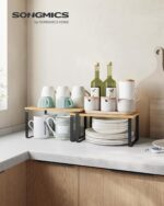 Stackable cupboard shelf risers – Black + Natural - Image 2