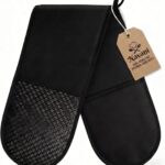Navani Double Oven Gloves 250°C Heat Resistant with Non-Slip Silicone Grip – Black