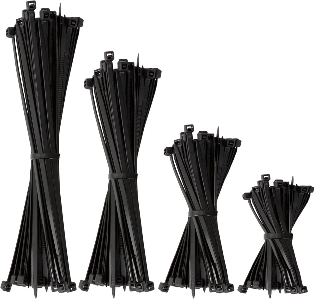 BEEWAY Black Cable Ties, 120 Pack, 3.6 mm, 100/150/200/300 mm Sizes