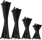 BEEWAY Black Cable Ties, 120 Pack, 3.6 mm, 100/150/200/300 mm Sizes