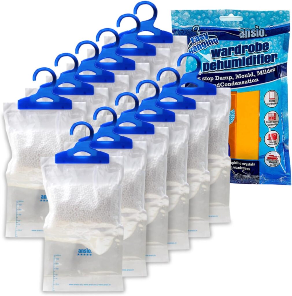 ANSIO wardrobe hanging dehumidifier bags 12 pack – White – 250 ml