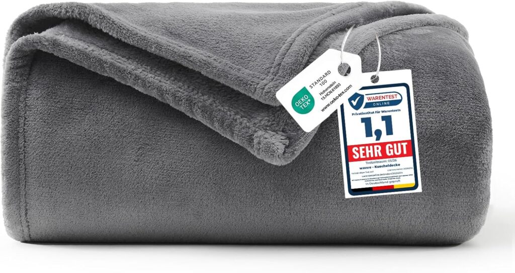WAVVE Fleece Blanket Sofa Throw Grey 4ft x 5ft - Fluffy Soft Warm Versatile Blanket for Sofa/Couch/Bed Throw/Single Size Gray,130x150 cm
