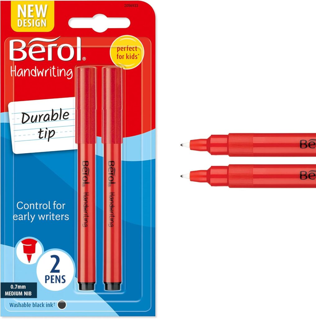 Berol Washable handwriting pens – round shape – Black