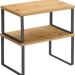 Stackable cupboard shelf risers – Black + Natural