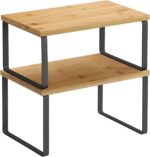 Stackable cupboard shelf risers – Black + Natural