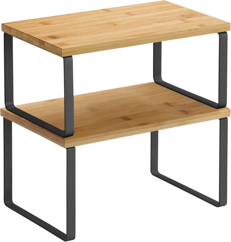 Black and natural-colour cupboard shelf organisers