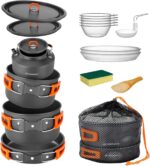 Nested camping cookware and kettle – Black